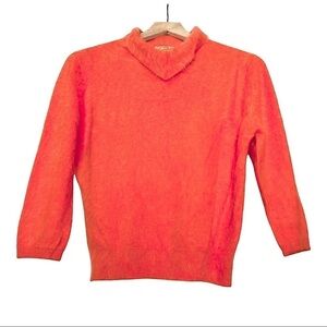 VINTAGE 50s Angora Coral Pointed Turtleneck 3/4 Sleeve Sweater USA Made Size S/M